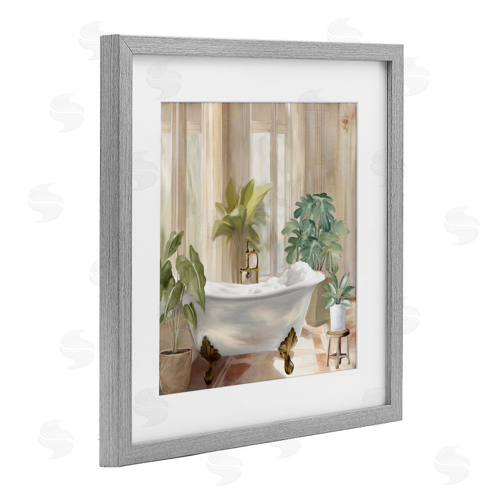 Kim Allen Serenity Bathroom Plants Gray Framed Print Under Glass Wall Art