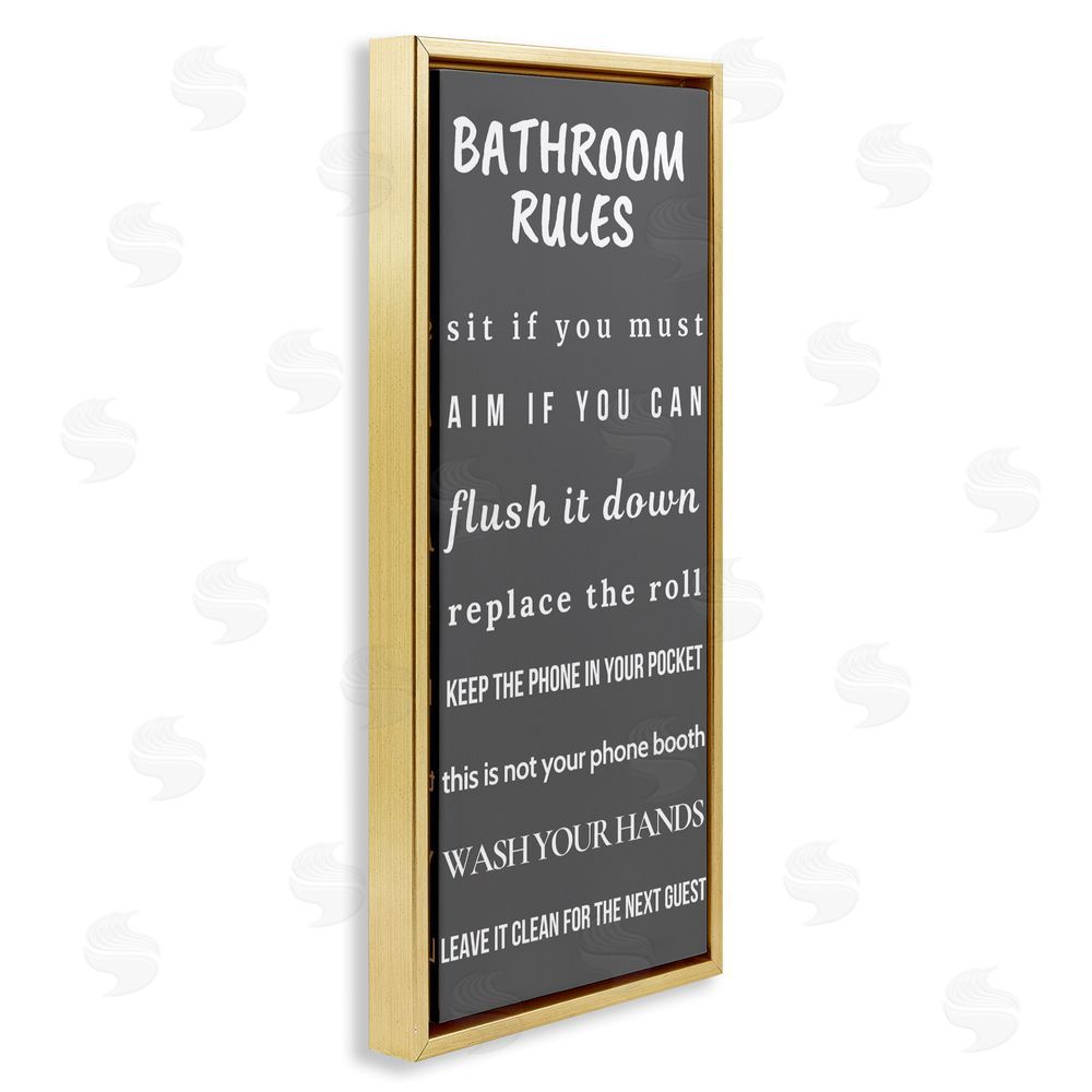 Julia Frost Bathroom Rules Leave It Clean Gold Floating Frame Canvas Wall Art Print