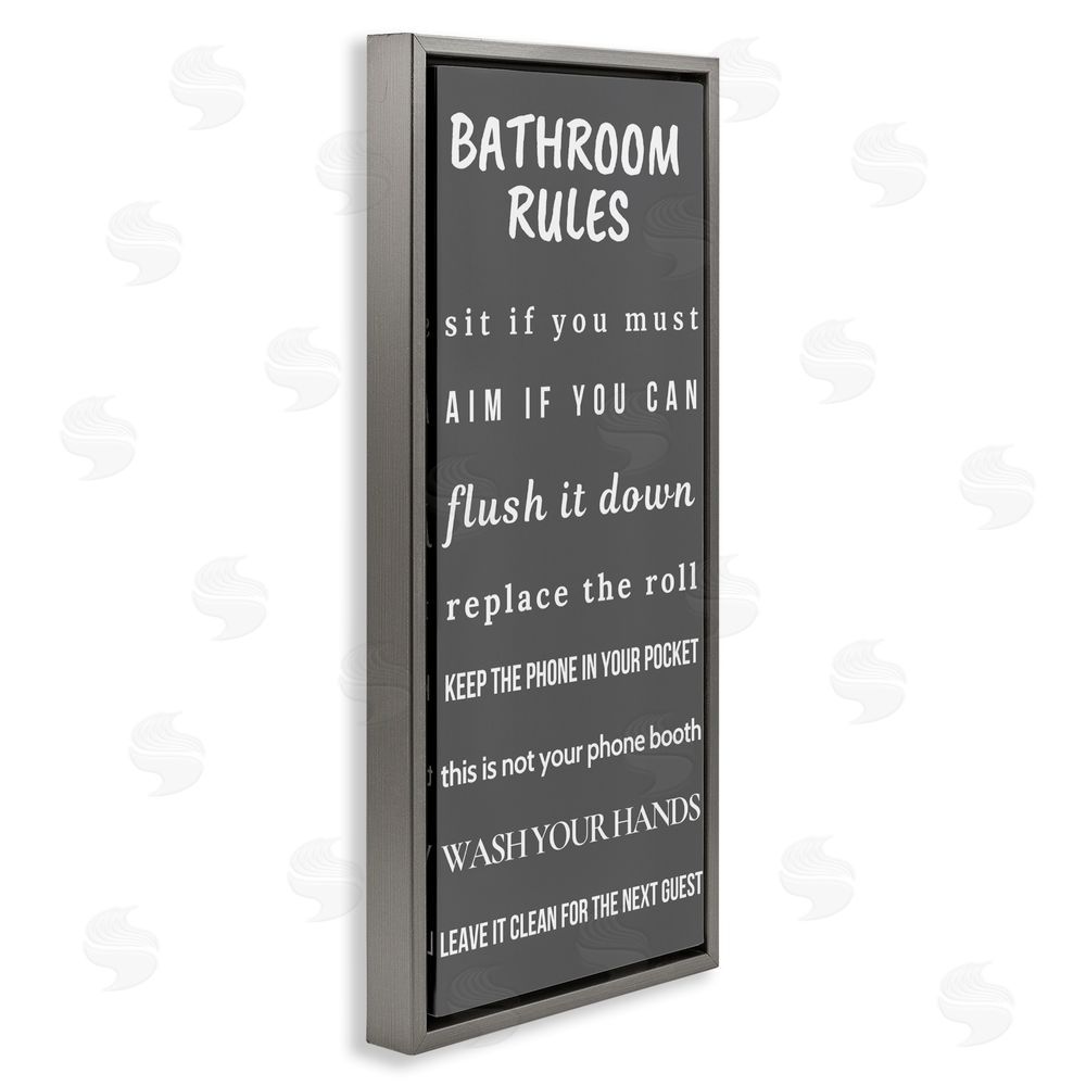 Julia Frost Bathroom Rules Leave It Clean Gray Floating Frame Canvas Wall Art Print