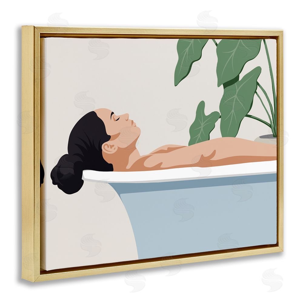 Marcus Prime Tub Relaxation Woman Gold Floating Frame Canvas Wall Art Print