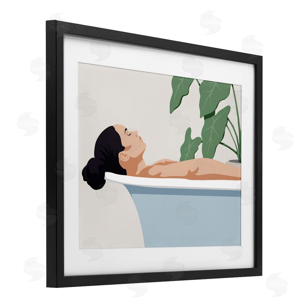 Marcus Prime Tub Relaxation Woman Black Framed Print Under Glass Wall Art