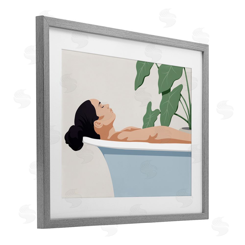 Marcus Prime Tub Relaxation Woman Gray Framed Print Under Glass Wall Art