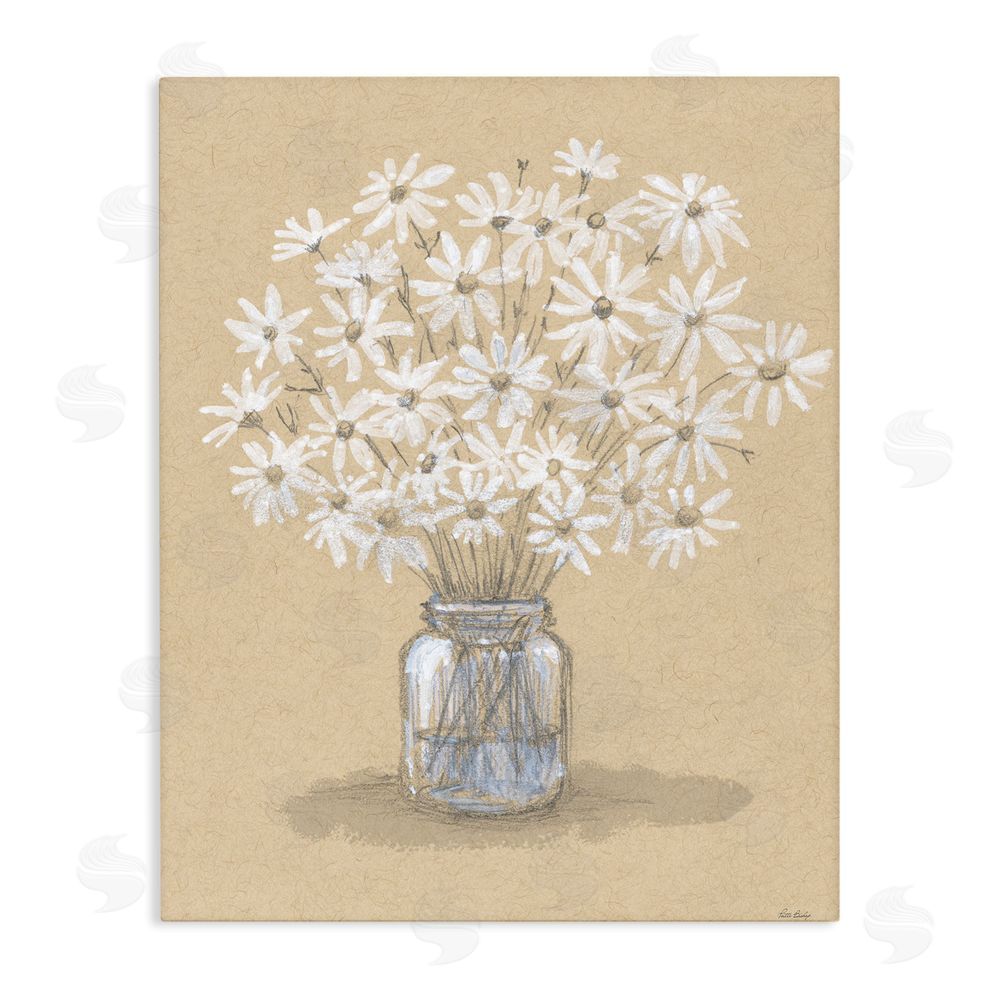 Patti Bishop Daisies Jar Drawing Stretched Canvas Wall Art