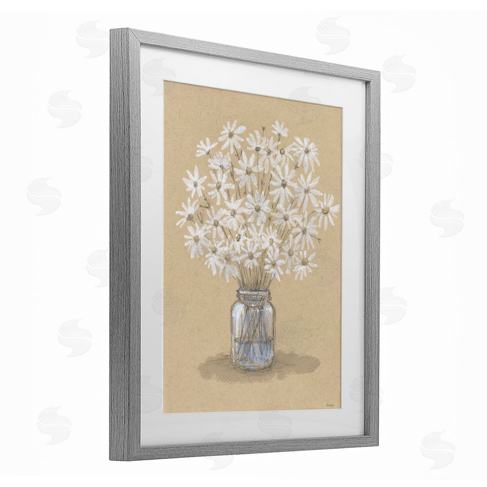 Patti Bishop Daisies Jar Drawing Gray Framed Print Under Glass Wall Art