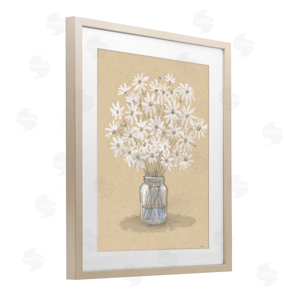 Patti Bishop Daisies Jar Drawing Birch Framed Print Under Glass Wall Art