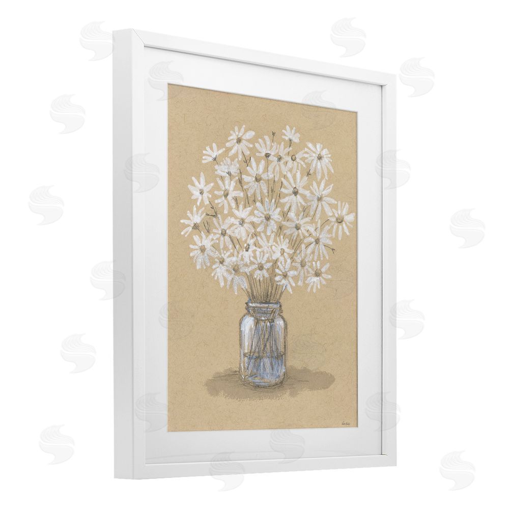 Patti Bishop Daisies Jar Drawing White Framed Print Under Glass Wall Art