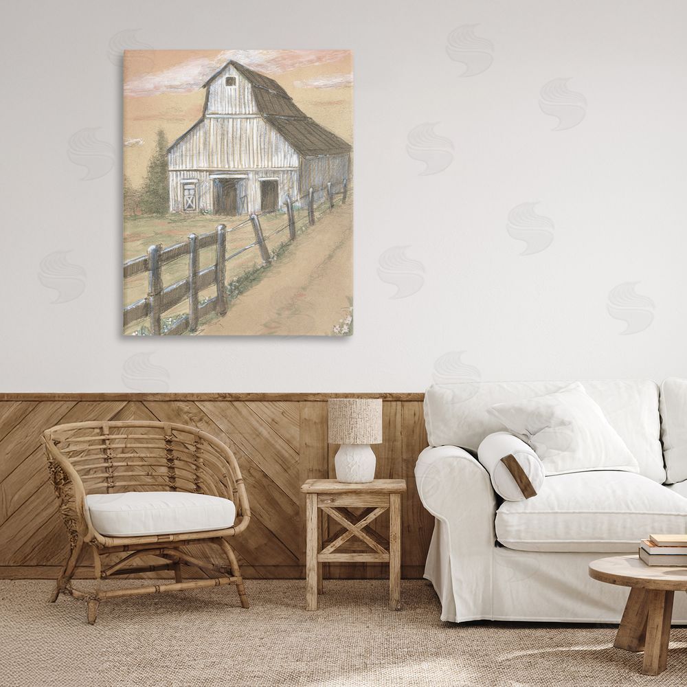 Patti Bishop Barn Fence Drawing Stretched Canvas Wall Art in Room