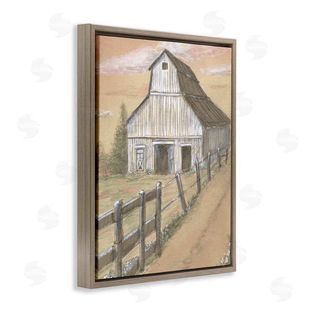Patti Bishop Barn Fence Drawing Brown Floating Frame Canvas Wall Art Print