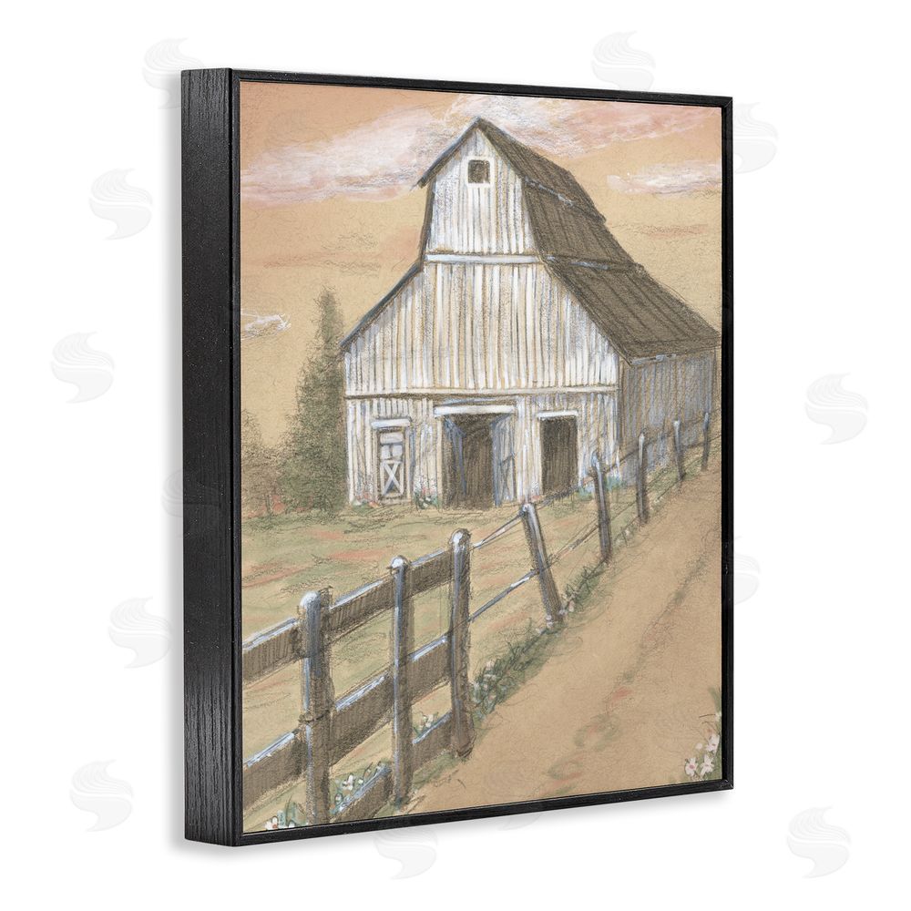 Patti Bishop Barn Fence Drawing Black Framed Giclee Wall Art Print