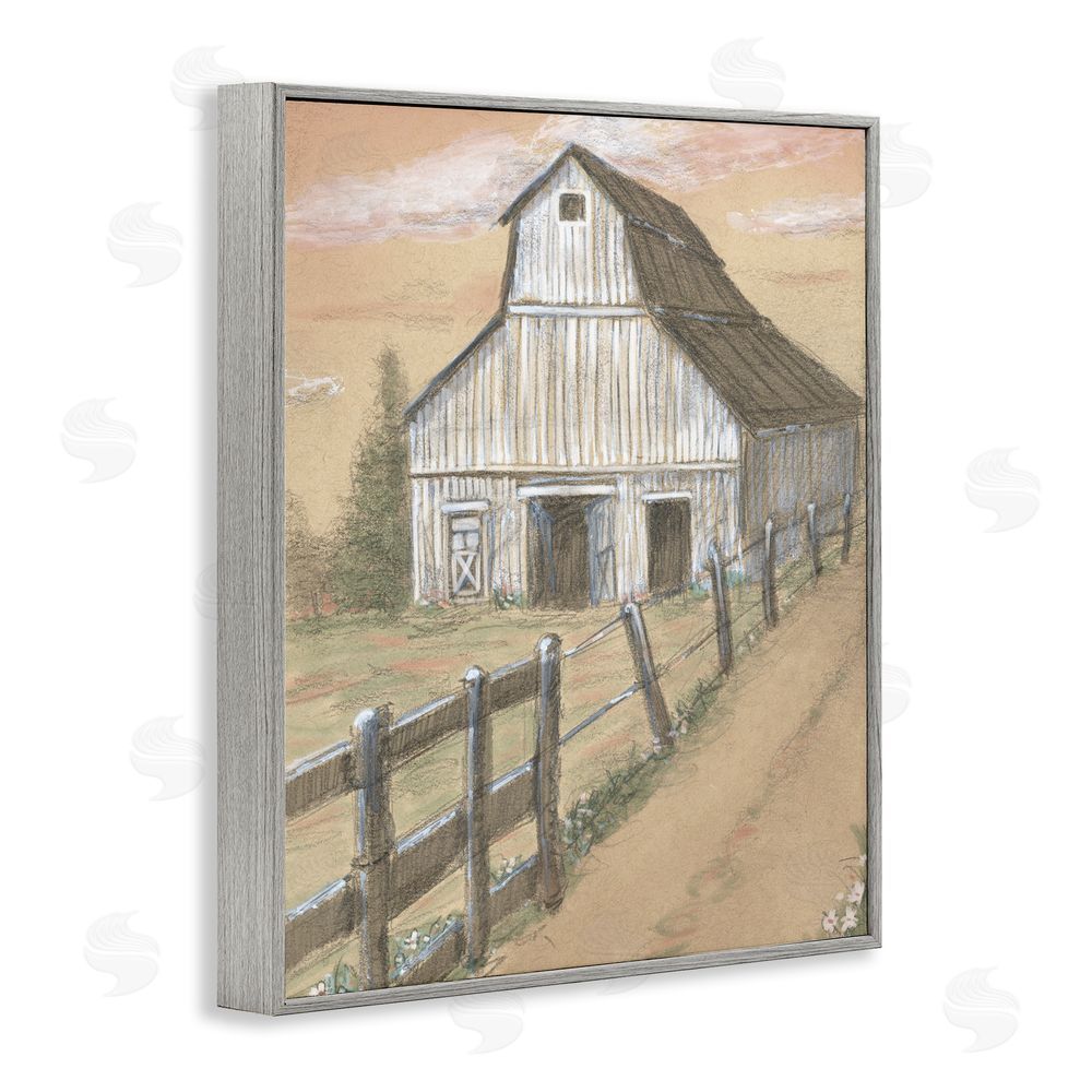 Patti Bishop Barn Fence Drawing Gray Framed Giclee Wall Art Print