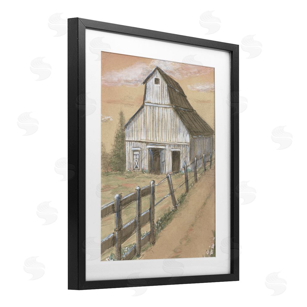 Patti Bishop Barn Fence Drawing Black Framed Print Under Glass Wall Art