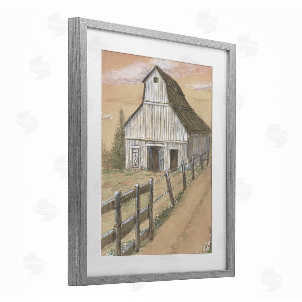 Patti Bishop Barn Fence Drawing Gray Framed Print Under Glass Wall Art