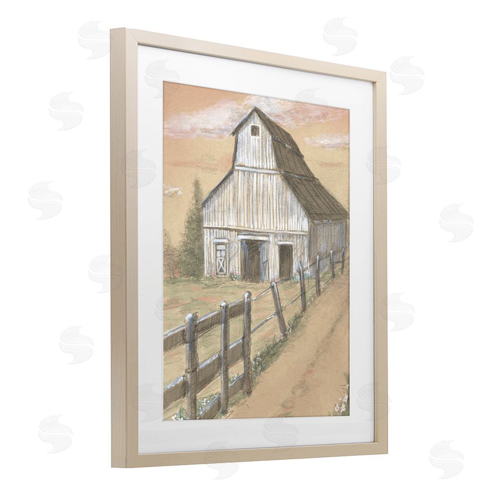 Patti Bishop Barn Fence Drawing Birch Framed Print Under Glass Wall Art