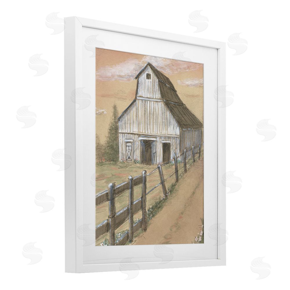 Patti Bishop Barn Fence Drawing White Framed Print Under Glass Wall Art