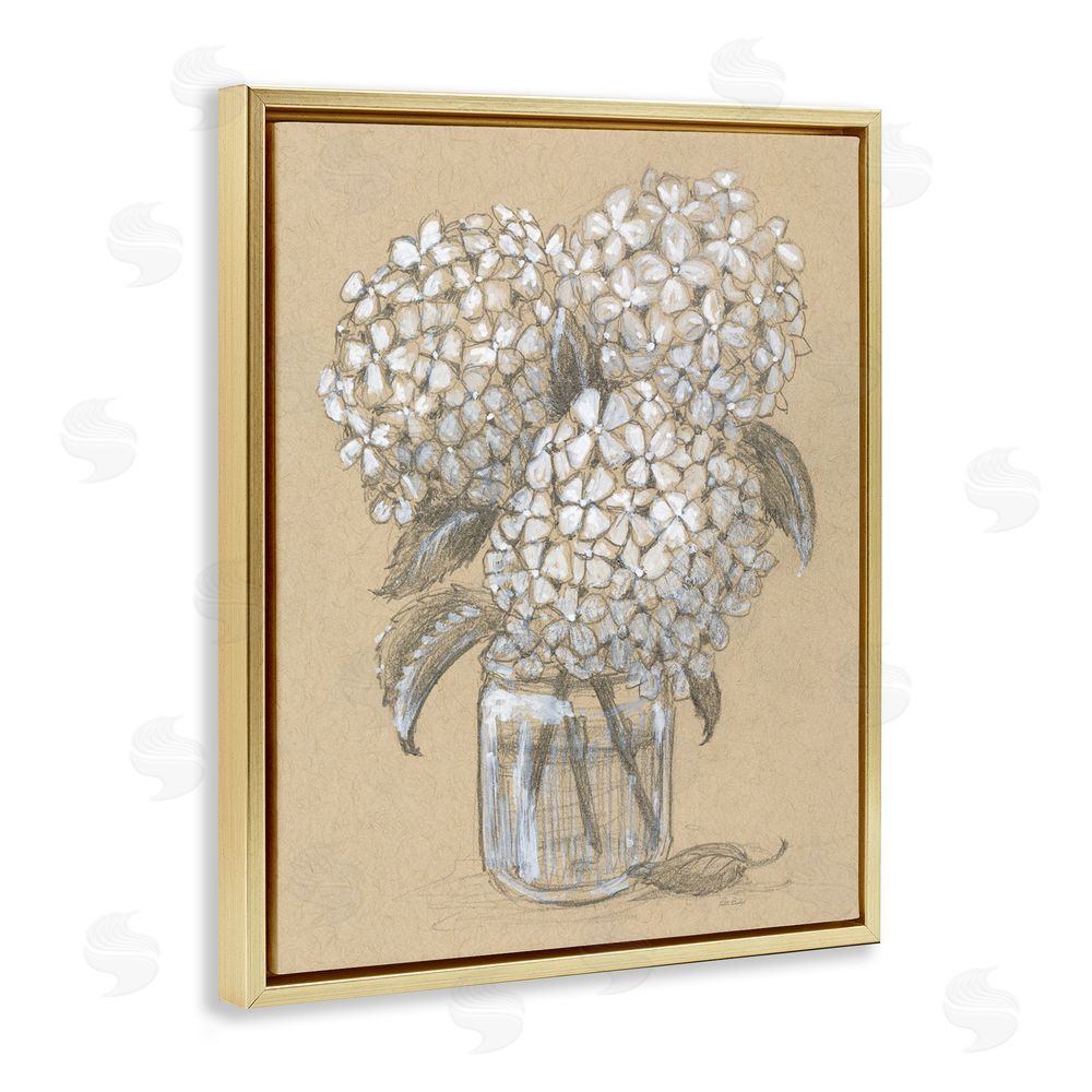 Patti Bishop Hydrangea Jar Drawing Gold Floating Frame Canvas Wall Art Print