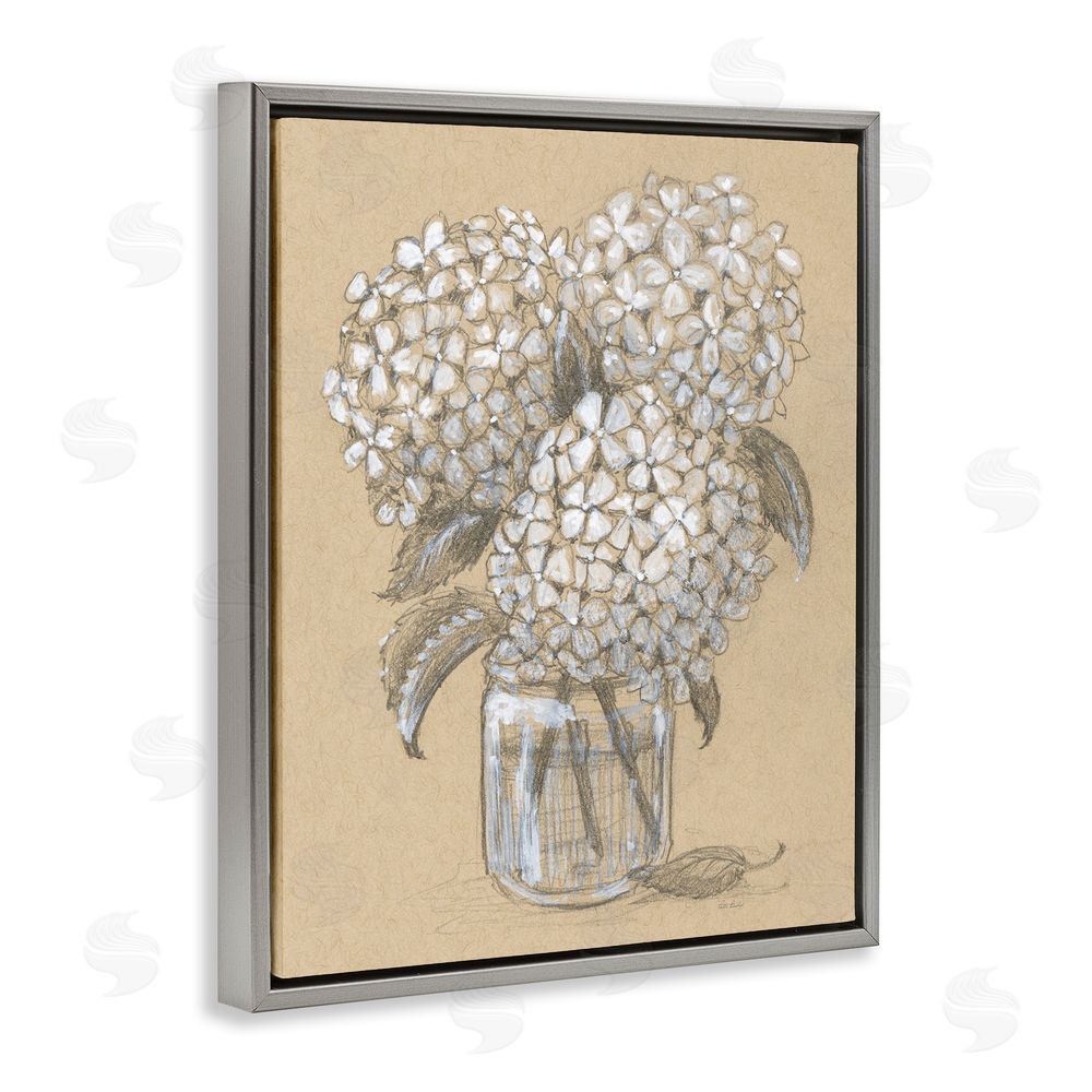 Patti Bishop Hydrangea Jar Drawing Gray Floating Frame Canvas Wall Art Print