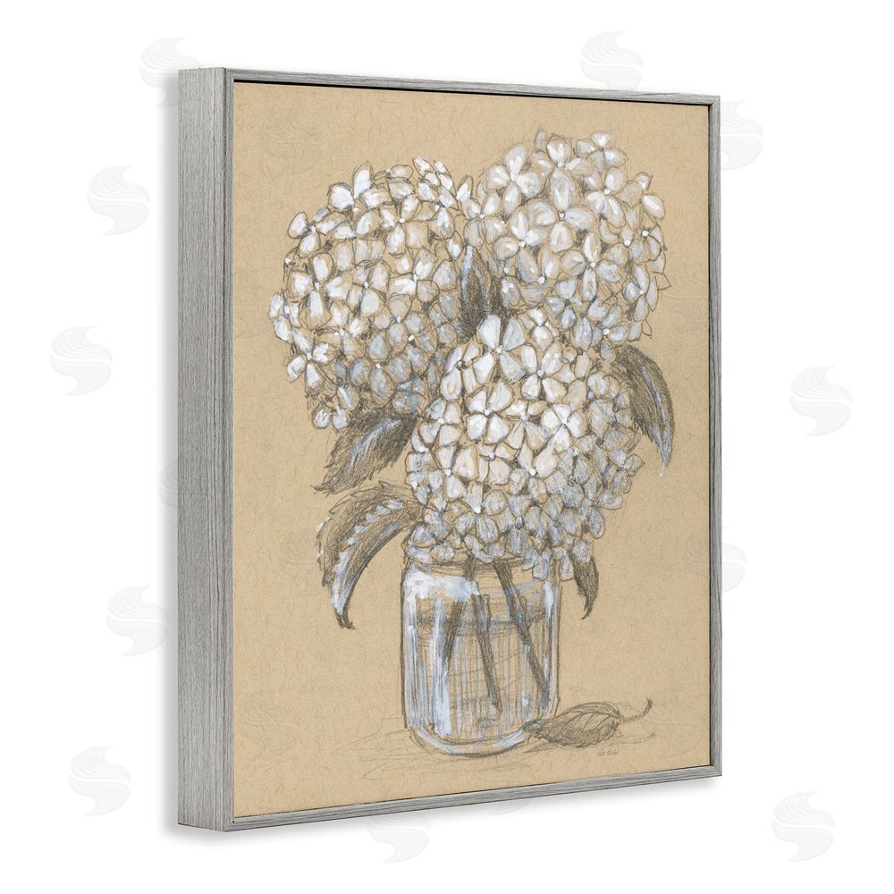 Patti Bishop Hydrangea Jar Drawing Gray Framed Giclee Wall Art Print