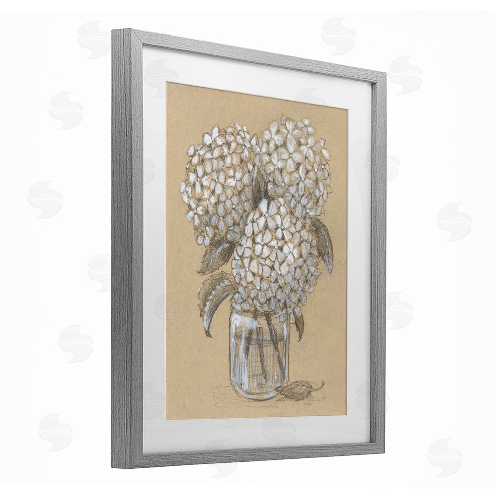 Patti Bishop Hydrangea Jar Drawing Gray Framed Print Under Glass Wall Art