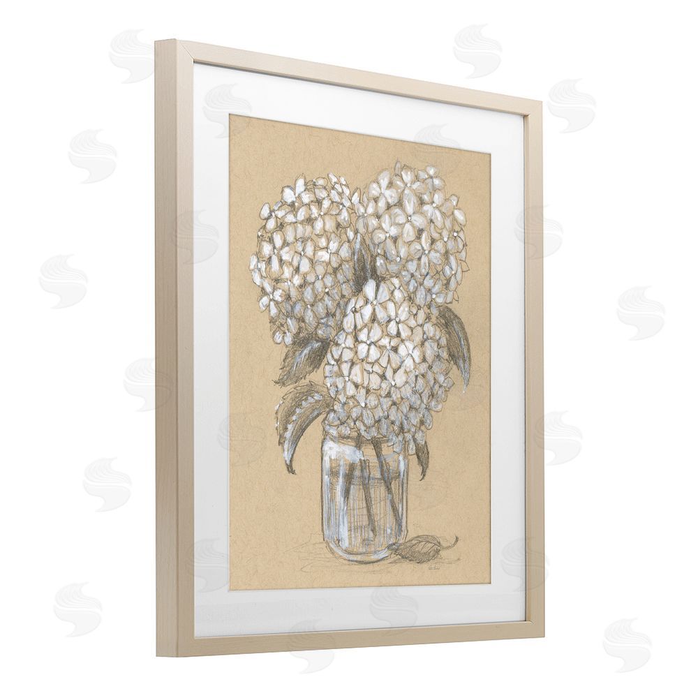 Patti Bishop Hydrangea Jar Drawing Birch Framed Print Under Glass Wall Art