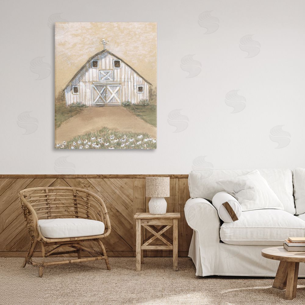 Patti Bishop Barn Lane Flowers Drawing Stretched Canvas Wall Art in Room