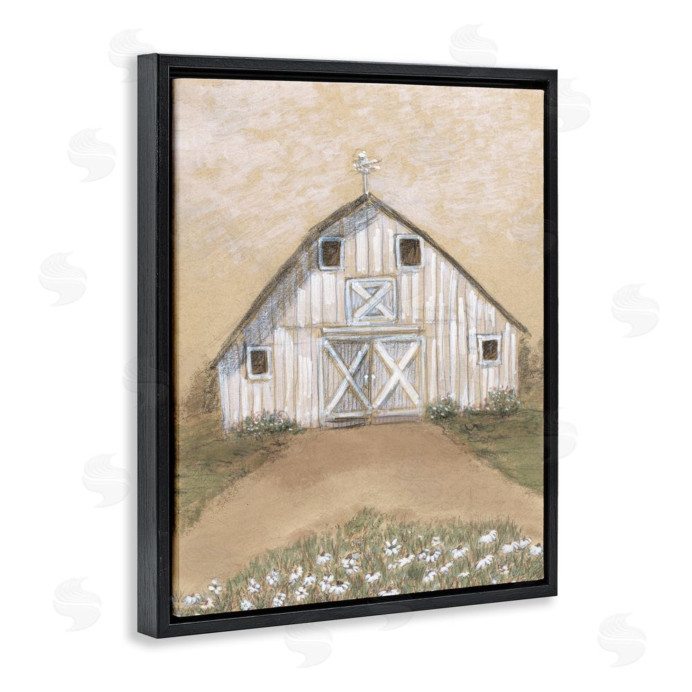 Patti Bishop Barn Lane Flowers Drawing Black Floating Frame Canvas Wall Art Print