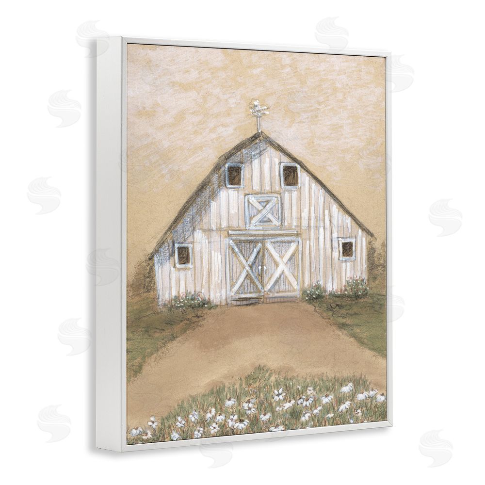 Patti Bishop Barn Lane Flowers Drawing White Framed Giclee Wall Art Print