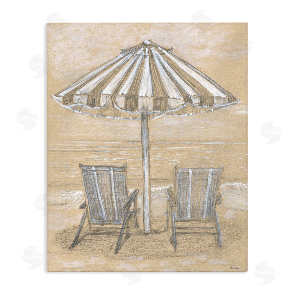 Patti Bishop Umbrella & Chairs Drawing Stretched Canvas Wall Art Print