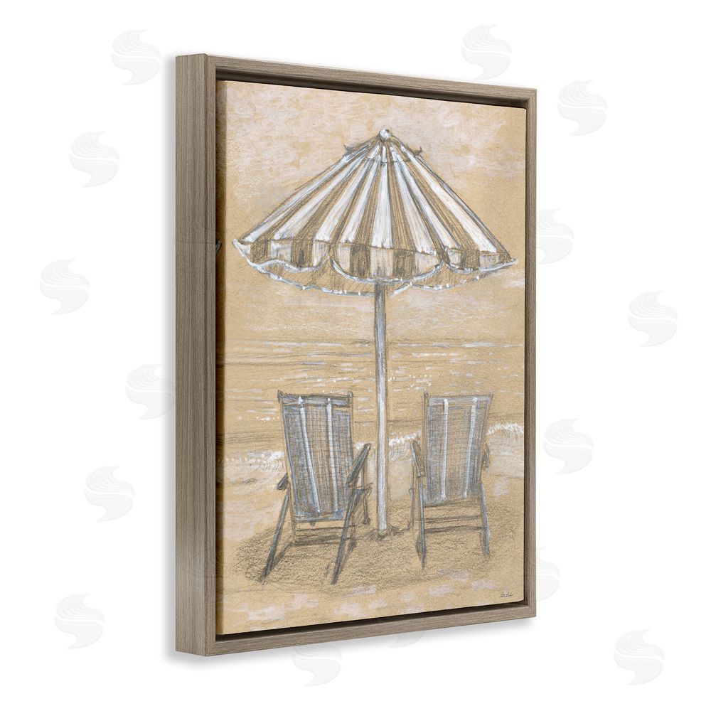Patti Bishop Umbrella & Chairs Drawing Brown Floating Frame Canvas Wall Art Print
