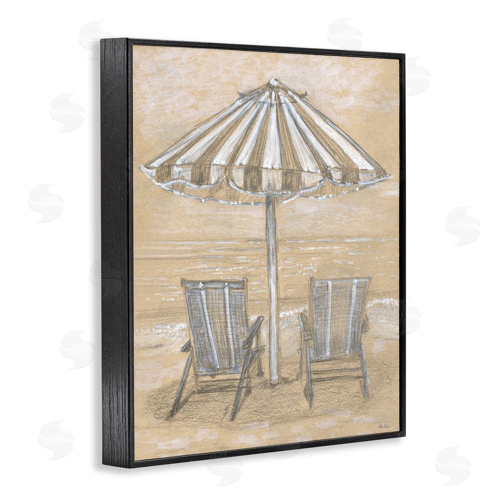 Patti Bishop Umbrella & Chairs Drawing Black Framed Giclee Wall Art Print
