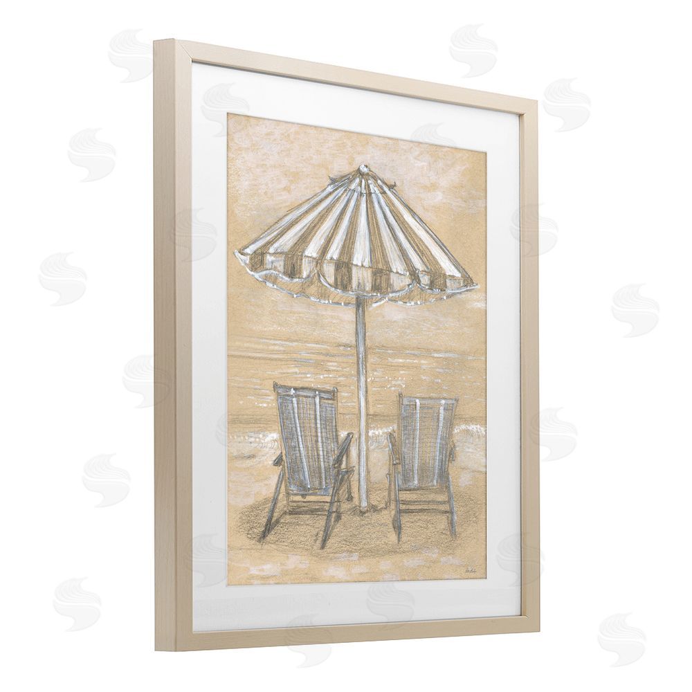 Patti Bishop Umbrella & Chairs Drawing Birch Framed Print Under Glass Wall Art