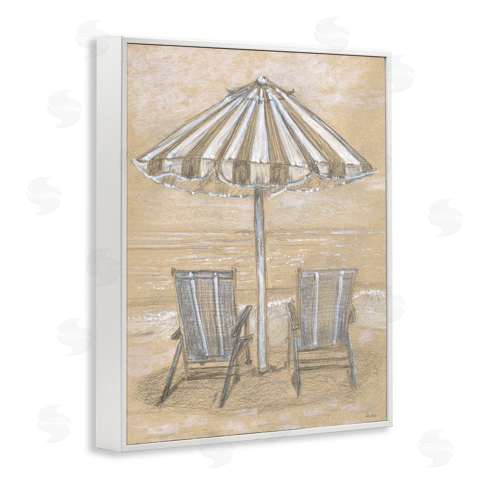 Patti Bishop Umbrella & Chairs Drawing White Framed Giclee Wall Art Print