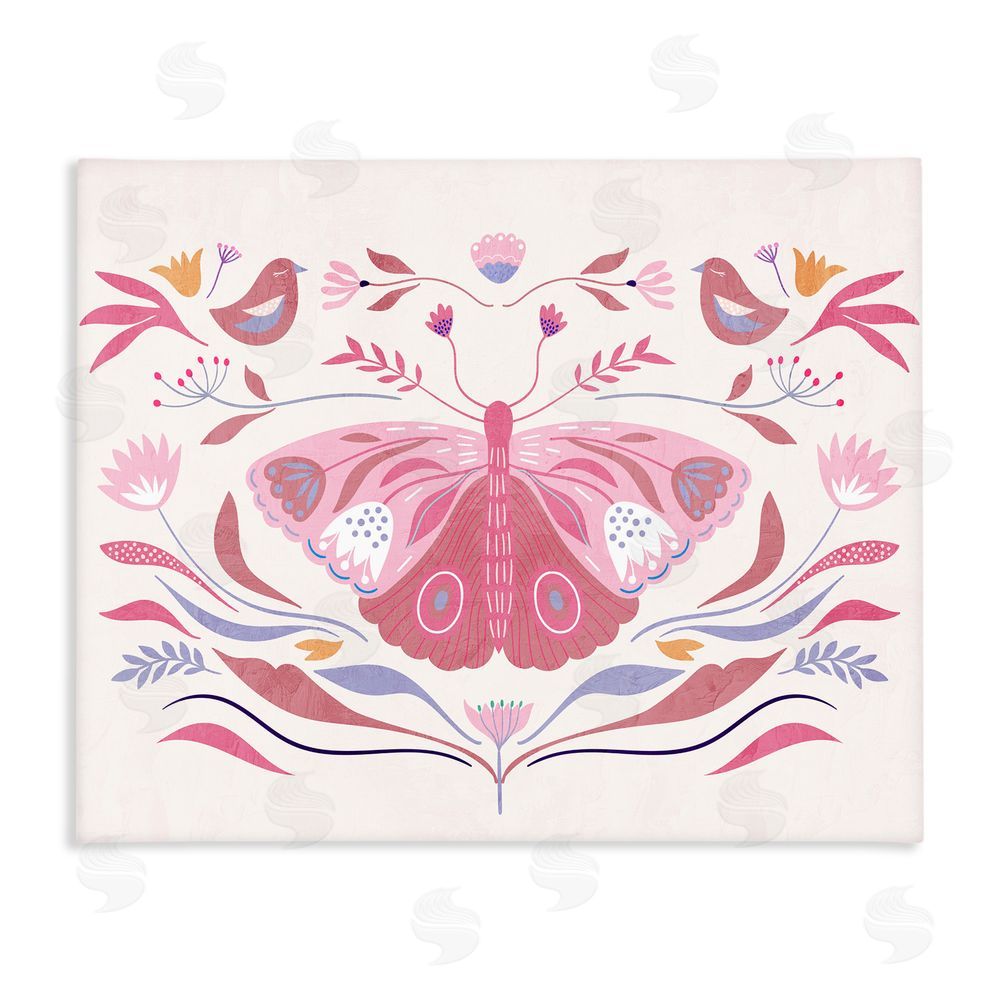 Kim Allen Pink Boho Butterfly Stretched Canvas Wall Art Print