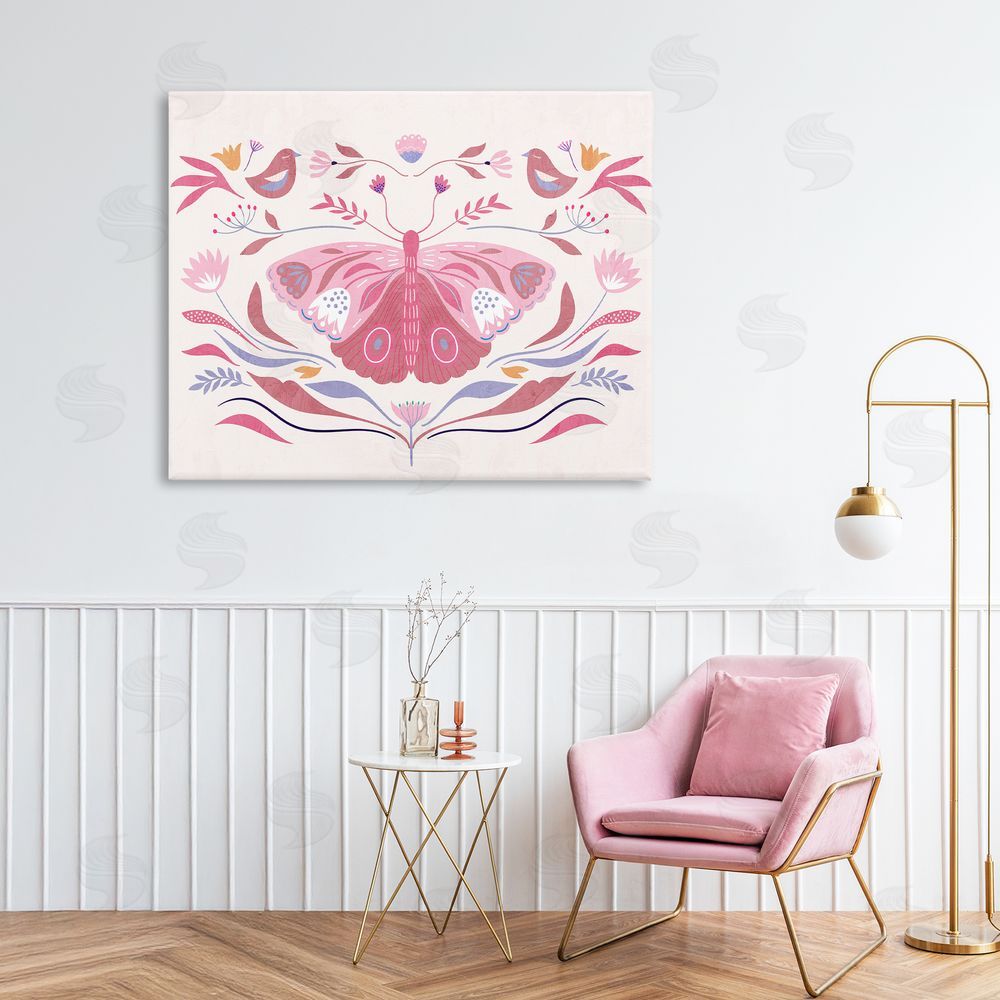 Kim Allen Pink Boho Butterfly Canvas Wall Art Print in Room