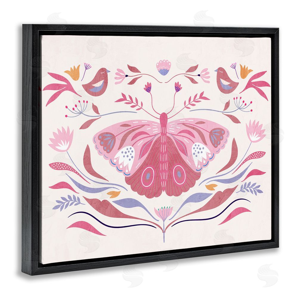 Kim Allen Pink Boho Butterfly Black Floating Frame Canvas Wall Art Print