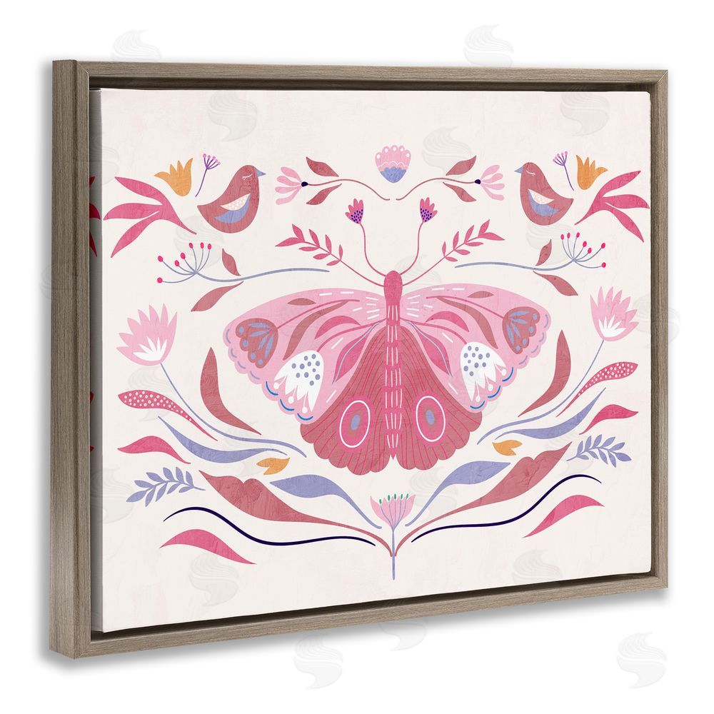 Kim Allen Pink Boho Butterfly Brown Floating Frame Canvas Wall Art Print