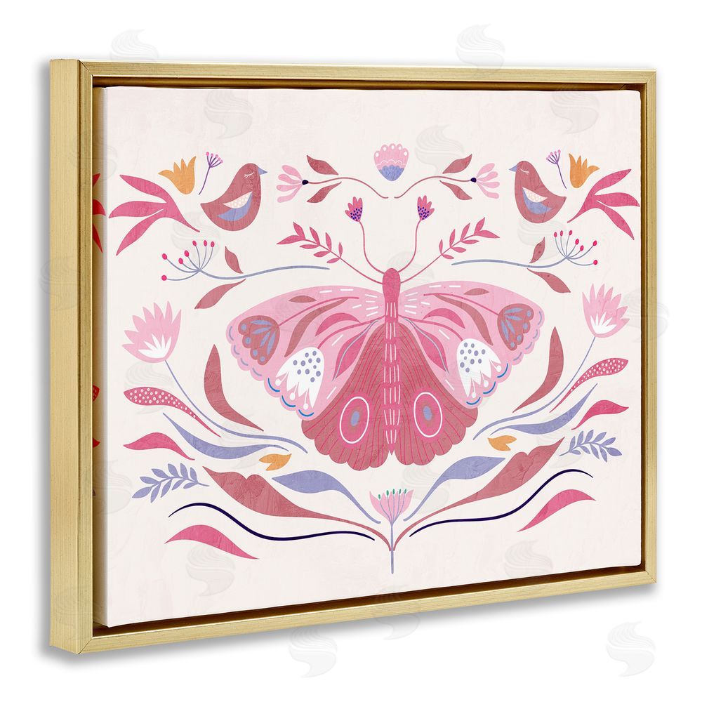Kim Allen Pink Boho Butterfly Gold Floating Frame Canvas Wall Art Print