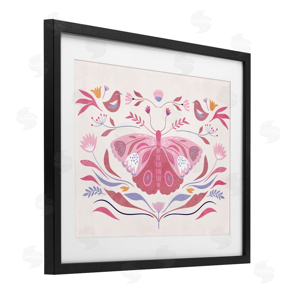 Kim Allen Pink Boho Butterfly Black Framed Print Under Glass Wall Art