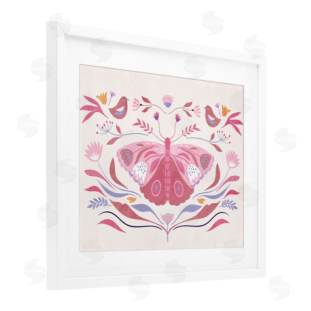 Kim Allen Pink Boho Butterfly White Framed Print Under Glass Wall Art