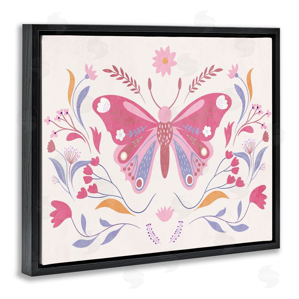 Kim Allen Whimsical Folk Butterfly Black Floating Frame Canvas Wall Art Print