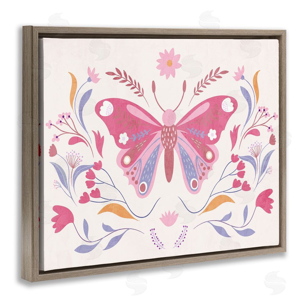 Kim Allen Whimsical Folk Butterfly Brown Floating Frame Canvas Wall Art Print