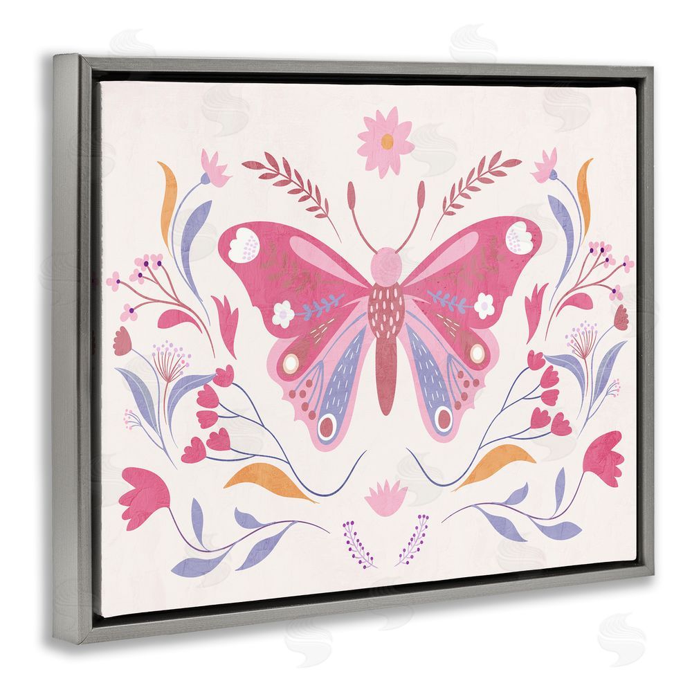 Kim Allen Whimsical Folk Butterfly Gray Floating Frame Canvas Wall Art Print