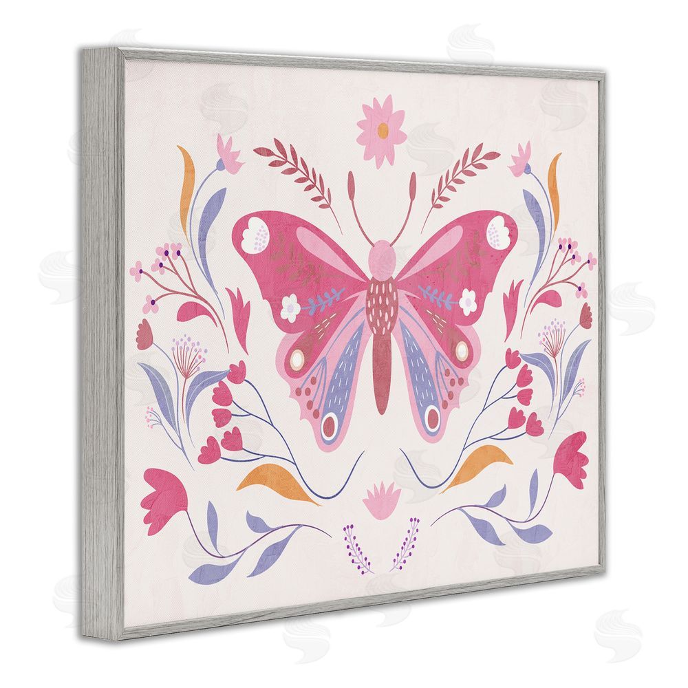 Kim Allen Whimsical Folk Butterfly Gray Framed Giclee Wall Art Print