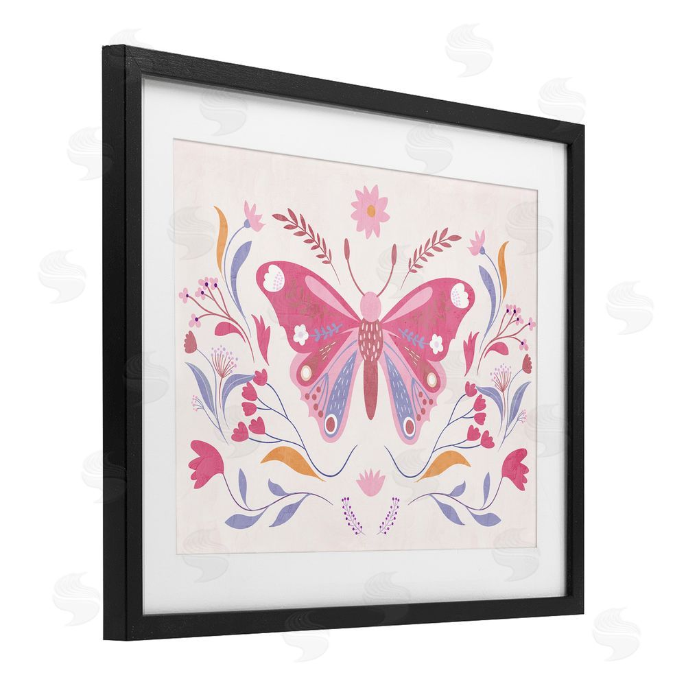 Kim Allen Whimsical Folk Butterfly Black Framed Print Under Glass Wall Art