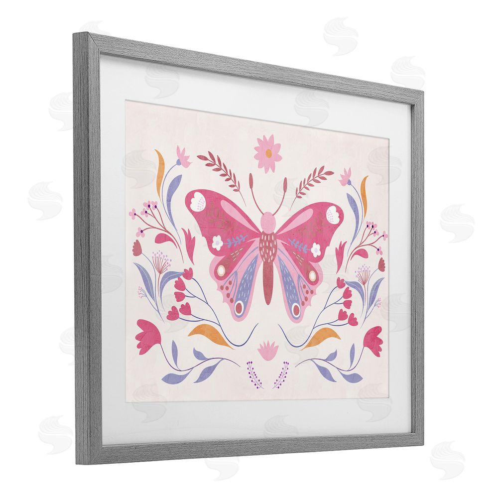 Kim Allen Whimsical Folk Butterfly Gray Framed Print Under Glass Wall Art