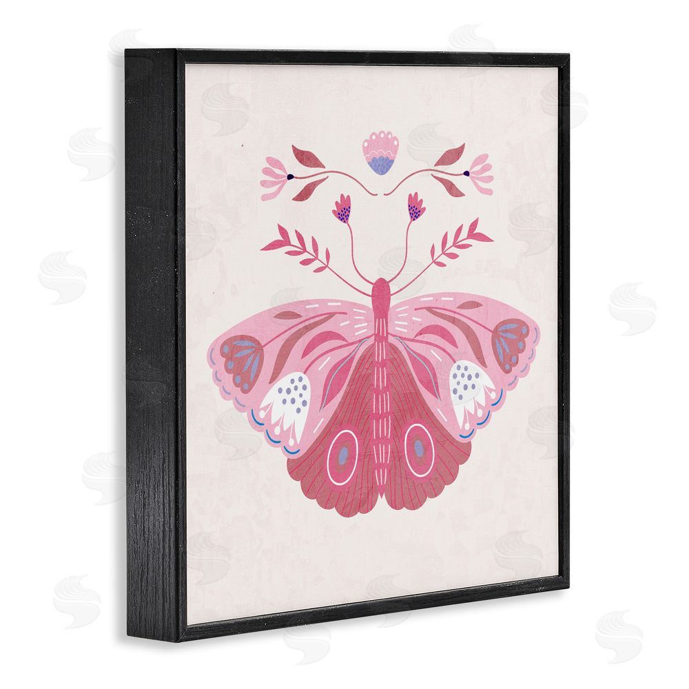 Kim Allen Boho Pink Folk Butterfly Black Framed Giclee Wall Art Print