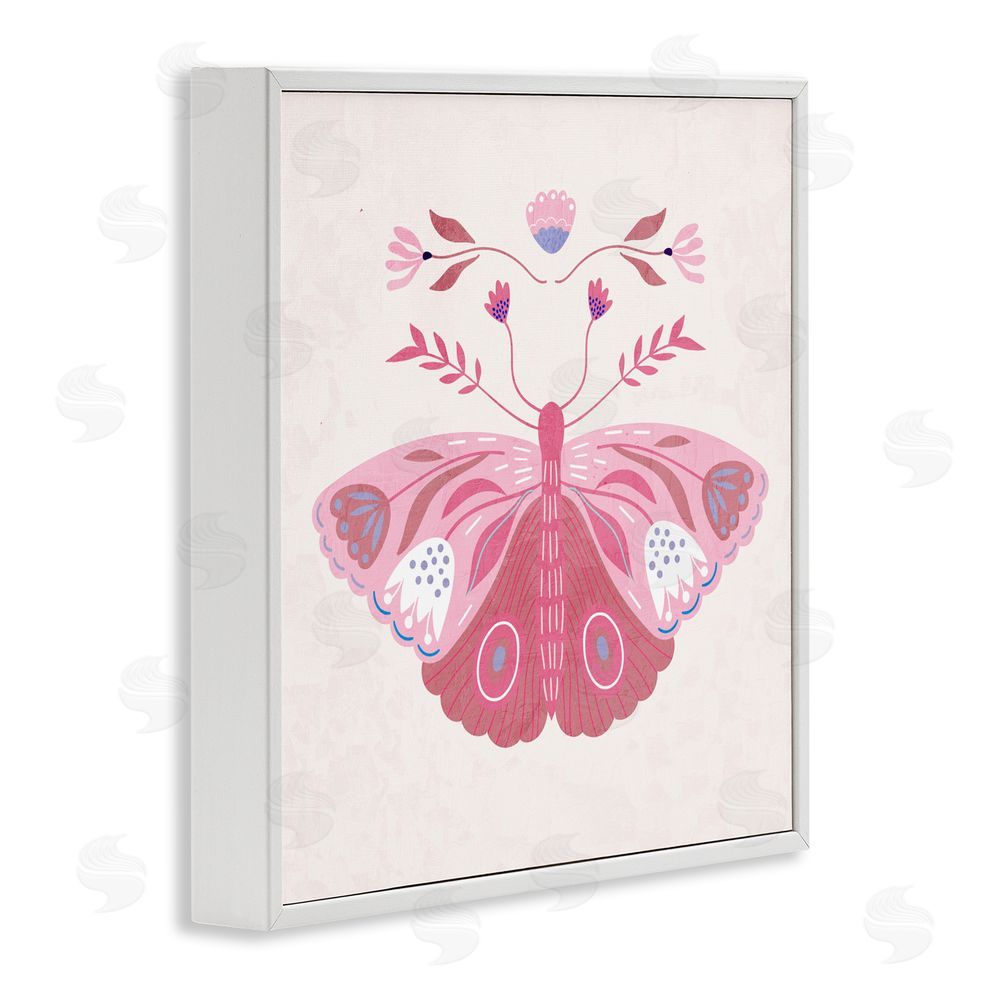 Kim Allen Boho Pink Folk Butterfly White Framed Giclee Wall Art Print