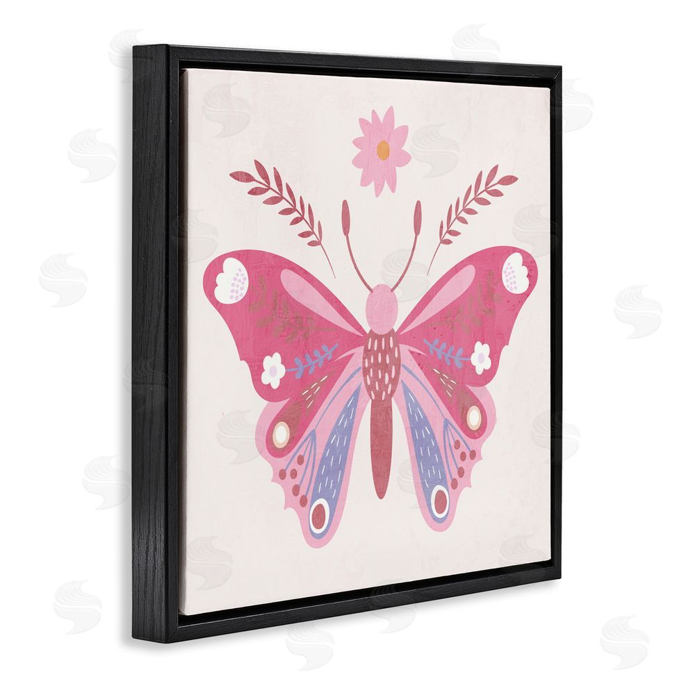 Kim Allen Folk Butterfly in Pink Black Floating Frame Canvas Wall Art Print
