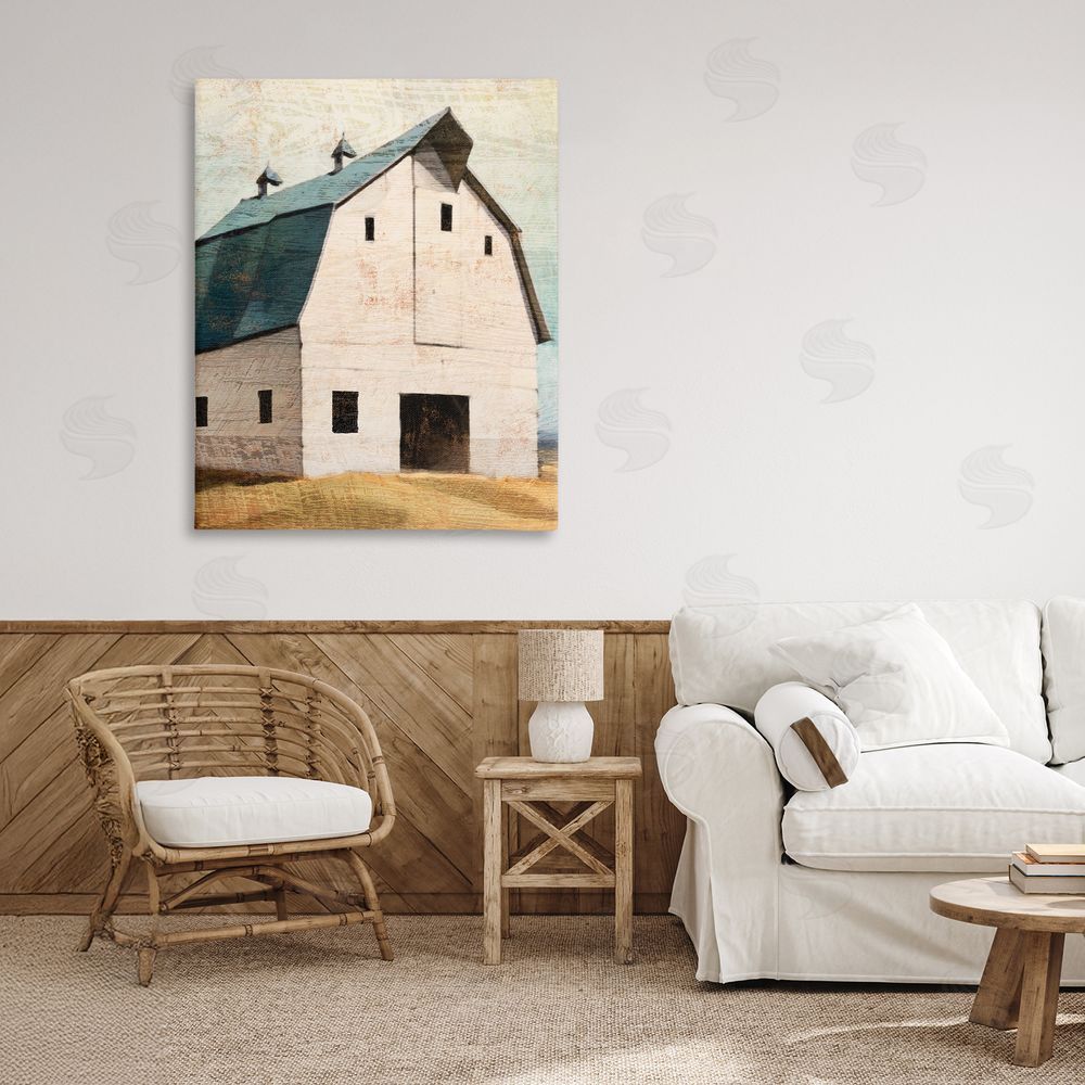 Susan Jill Rustic Big Barn Blue Stretched Canvas Wall Art in Room