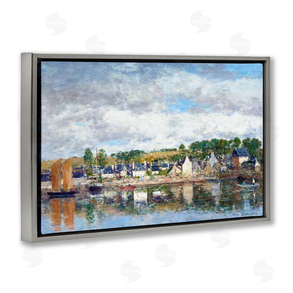 Eugene Boudin Village By A River Gray Floating Frame Canvas Wall Art Print