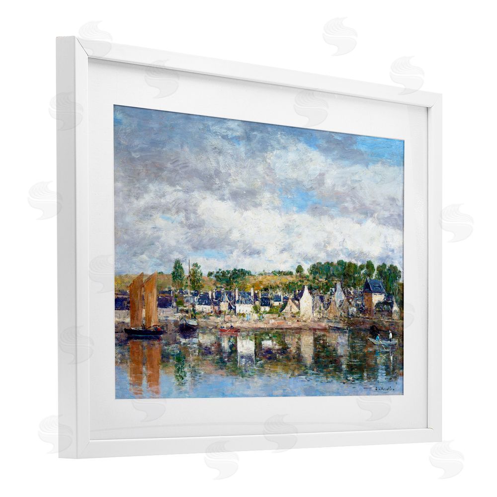 Eugene Boudin Village By A River White Framed Print Under Glass Wall Art
